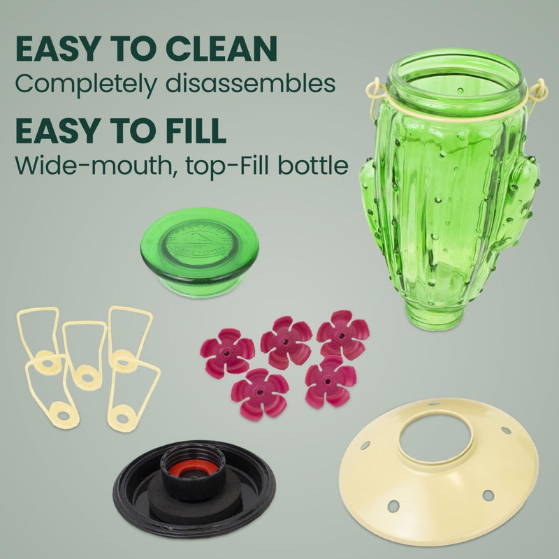 Perky-Pet Cactus Top Fill Glass Hummingbird Feeder with Built-in Bee Guards & Removable Perches - 32 oz Nectar Capacity - Hummingbird Feeder for Outdoors - 9111-1SR - Image 5